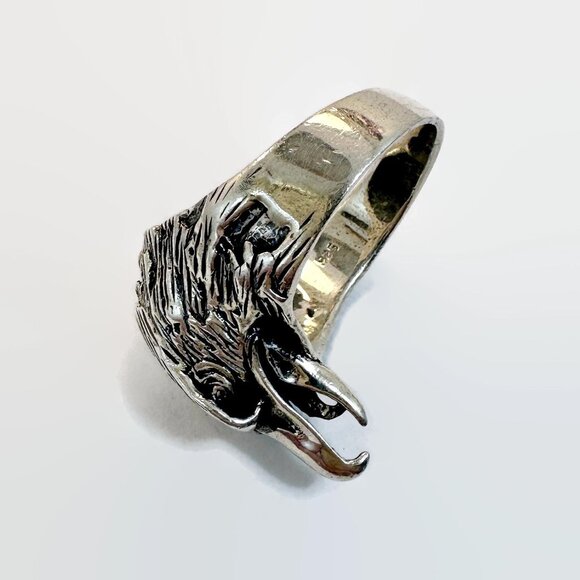 Eagle Ring, Sterling Silver, Vintage Ring, Size 10 3/4, Hawk, Big Statement - Picture 2 of 6